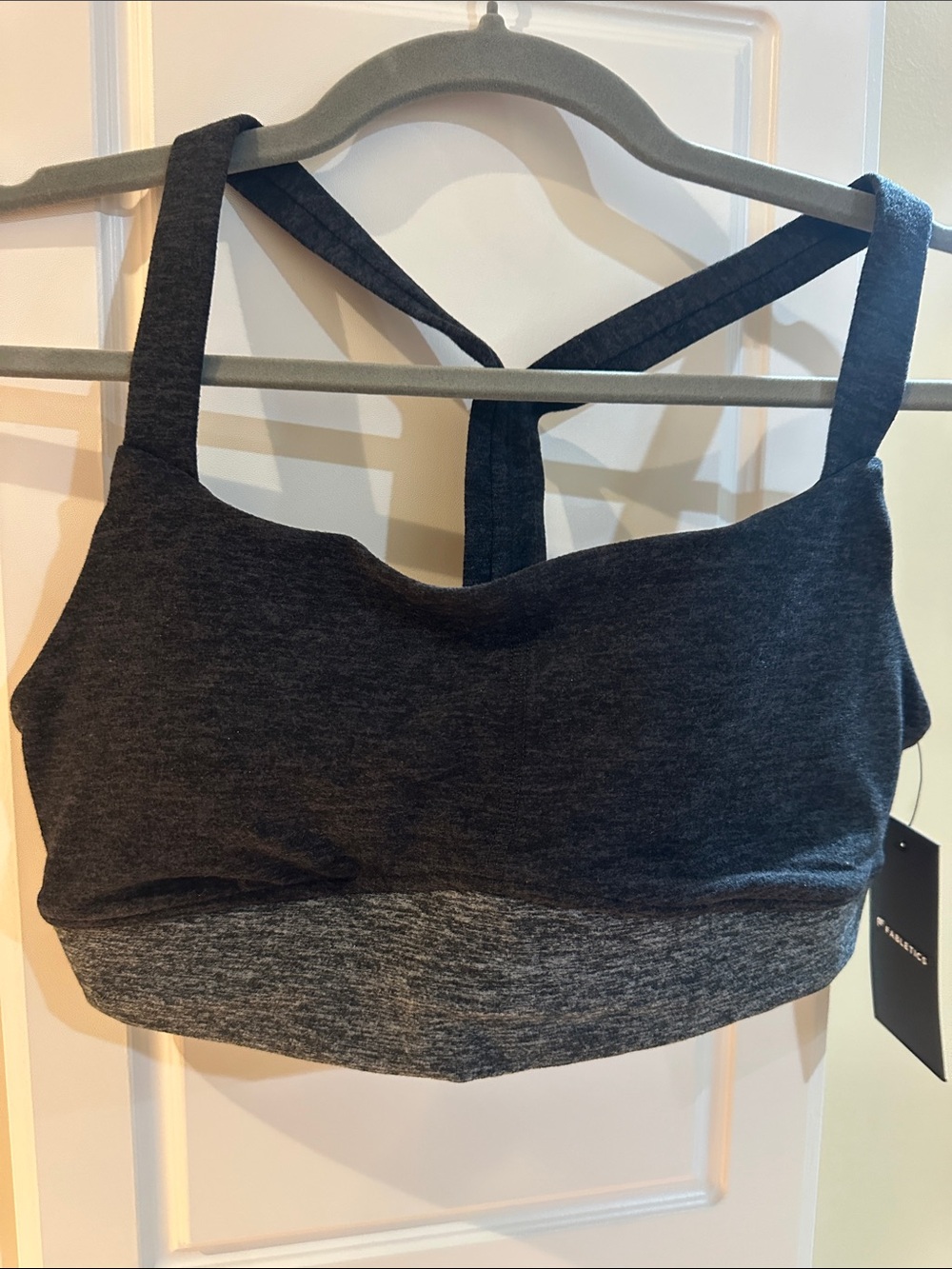 Fabletics Charcoal Gray Two-Tone Cross-Back Sports Bra